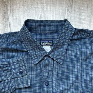 Patagonia Organic Cotton Lightweight Flannel Shirt Blue Plaid Men's XL